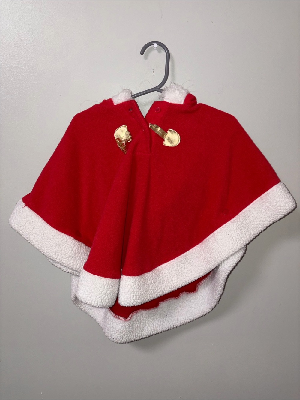 Little Lass Red & White Sherpa Fleece Hooded Reindeer Poncho Christmas 3T